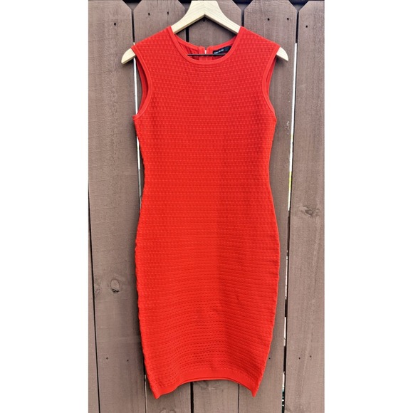 Karen Millen Size 3 Textured Orange Knit Stretchy Bodycon Sheath Dress‎ Cocktail - Picture 1 of 11